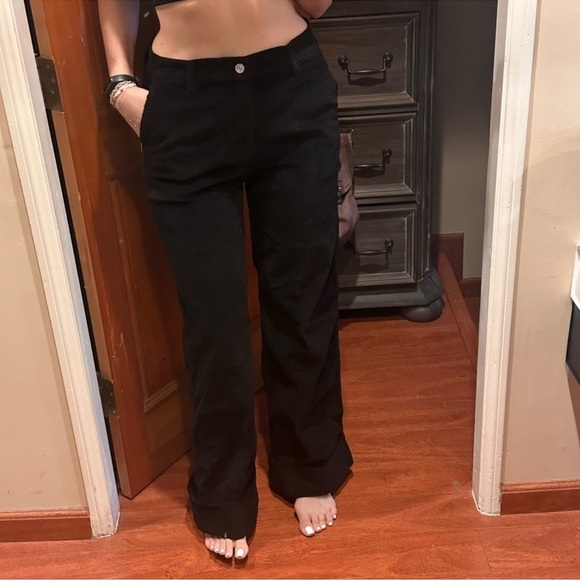 7 For All Mankind Wide Leg Corduroy Black Trousers Size Medium - Picture 2 of 12